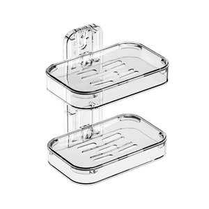 Transparent wall-mounted double layer soap dish rack with drainage holes for bathroom