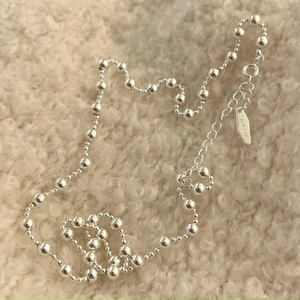 Minimalist 925 sterling silver beaded necklace with adjustable chain and lobster clasp