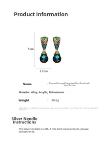 Detailed size specifications for vintage-style blue drop earrings with dimensions and weight