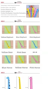 Detailed plastic animal rulers featuring giraffe, elephant and deer in colorful school pack