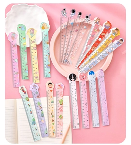 Detailed view of colorful 15cm cartoon shaped plastic rulers with cute patterns