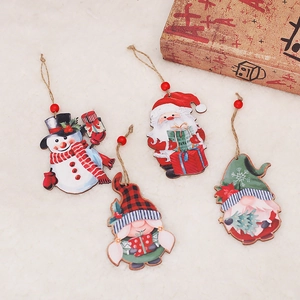 Kerst Houten Hangende Ornamenten Set Geschilderde Kerstman Sneeuwpop Kabouter Houten Schijven Met Jute Touw Voor Kerstboom