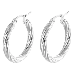 Silver twisted rope texture geometric stainless steel hoop earrings for women jewelry