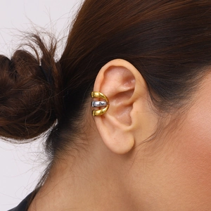 Ear cuff minimalista a tre strati bicolore oro e argento in acciaio inossidabile