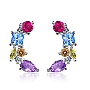 Fashion Colorful Zirconia Stud Earrings For Women Platinum Plated Copper Geometric Bohemian Jewelry Accessory