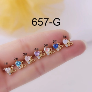 Heart Zircon Butterfly Ear Cartilage Studs Titanium Steel Screw Back Helix Piercing Korean Fashion Jewelry Women