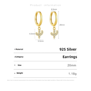 Detailed size chart of 925 silver cactus hoop earrings with diamond dimensions