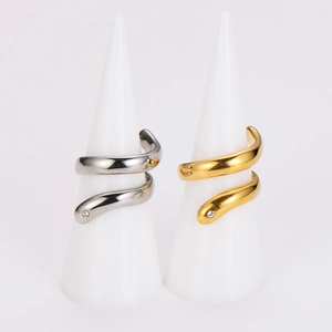 Minimalistischer 304 Edelstahl Wickelring Für Damen Mit Zirkon Spiral Offen Verstellbar Polierter Geometrischer Schmuck