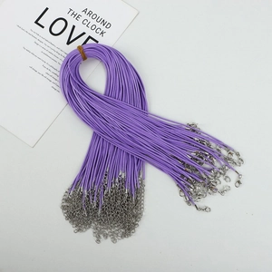 Bulk purple wax cord necklaces with silver lobster clasps and extension chains detail