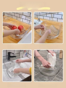 Detailed views of a transparent square plastic basin for washing fruits and clothes