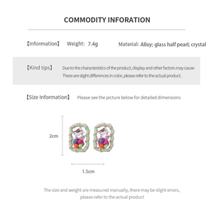 Detail view of vintage square glass bead earrings with alloy and crystal dimensions