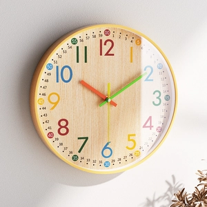 12-inch colorful educational wall clock with wood texture and teaching scale