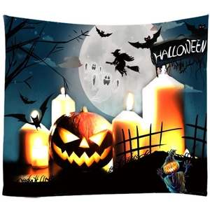 Détail de tapisserie d'Halloween avec impression numérique de citrouilles et fantômes