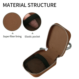 Brown leather protective case for AirPods with super fiber lining and elastic pocket