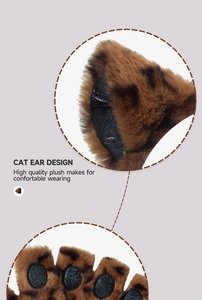 Detailed close-up of leopard print plush cat ears with shimmering sequin inner lining