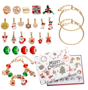 DIY Christmas advent calendar set with silver bracelets and holiday-themed festive charms