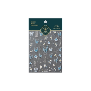 5D embossed blue butterfly and floral nail art stickers with TENSOR brand packaging