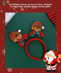 Detailed view of Christmas headband with plush bears on a dark green background
