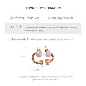 Size chart showing dimensions and weight for pearl and rhinestone drop earrings