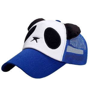 Cute blue and white panda baseball cap with 3D ears and breathable mesh back