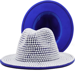 Elegant Fedora Hat Artificial Pearl Embellished Wide Brim Wool Blend Luxury Party Jazz Hat For Women Vintage Style