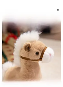 Close-up of a plush pony toy featuring white mane and detailed brown harness