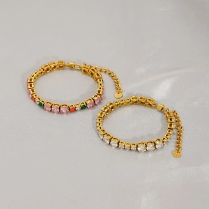 Classic gold tennis bracelets with multicolor and clear square cubic zirconia stones