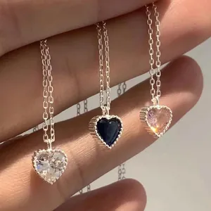 S925 sterling silver heart pendant necklace set with crystal zirconia for women