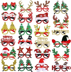 Detailed grid showing 20 colorful Christmas party eyeglass frames with glitter finish