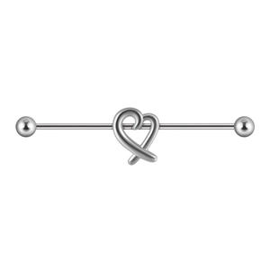 Poliertes Industrial-Piercing aus Edelstahl mit einem hohlen Herz-Design in der Mitte