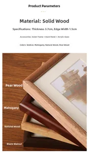 Detail view of solid wood frames in 4 colors showing 3.7cm thickness and texture