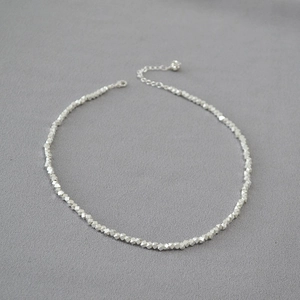 Minimalist silver irregular multifaceted bead necklace with adjustable lobster clasp