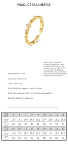 Detaillierte Größentabelle für 925er Sterlingsilber Goldring mit Durchmesser und Umfang