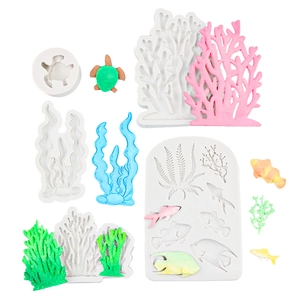 Ocean theme silicone mold set featuring sea turtle, coral and fish for cake decorating