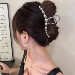 Large Alloy Metal Hair Claw Clips For Women Beaded Wavy Design Minimalist Chic Shark Hair Clips Daily Updo Styling