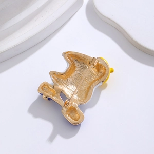 Cute Korean style enamel tooth brooch in gold finish with safe safety pin back closure