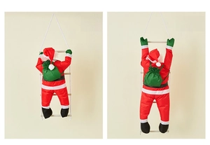 Detail of climbing Santa Claus decorations showing Large and Extra Large sizes on rope ladders