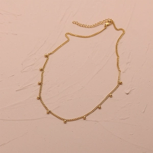 18K gold plated stainless steel bead necklace with delicate snake chain for women