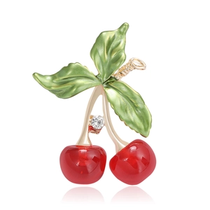 Broche Fruit Cerise en Émail Alliage Strass pour Femmes Mode Décoration Quotidienne Vêtements Doux Bijoux Cadeau