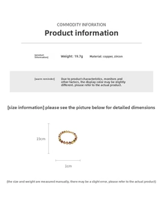 Macro detail of 18K gold plated heart bracelet with colorful zircons and dimensions