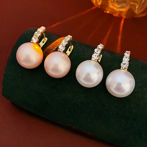 Artificial Pearl Drop Earrings For Women Elegant French Vintage Style With Zircon Accents And 925 Sterling Silver Earring Post