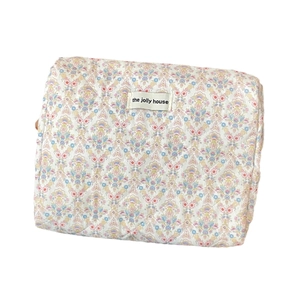 Trousse de maquillage matelassée à fleurs avec motif macaron et texture élégante