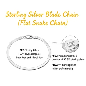 Polished S925 sterling silver flat snake chain bracelet with secure lobster clasp