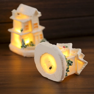 Miniature white resin Christmas house with warm LED light for holiday decor