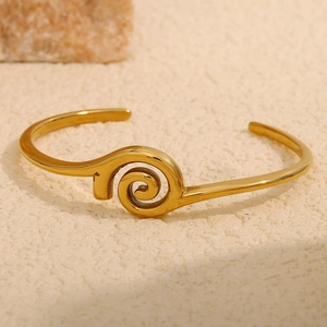 French Retro Spiral Swirl Open Bangle 18K Gold Plated Stainless Steel Minimalist Geometric Cuff Jewelry For Women