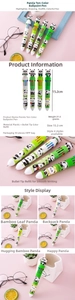 Detail showing panda-themed 10-color retractable ballpoint pen set with smooth grip