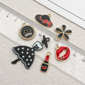 DIY enamel alloy charms with ruler showing sizes of hat, crown and dress shapes