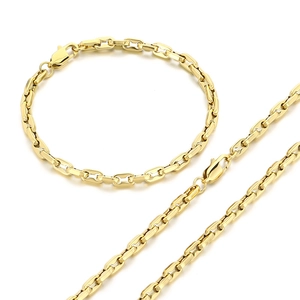 Minimalist 18k gold plated stainless steel interlocking chain necklace and bracelet set