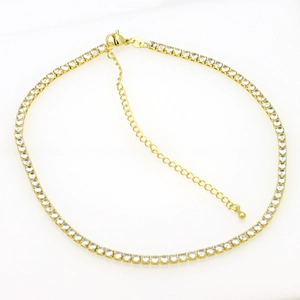 Gold-plated 925 silver tennis necklace with heart pendant and cubic zirconia stones