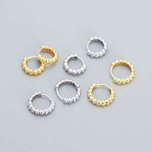 Minimalist S925 silver beaded hoop earrings in gold and silver finish, stacked design